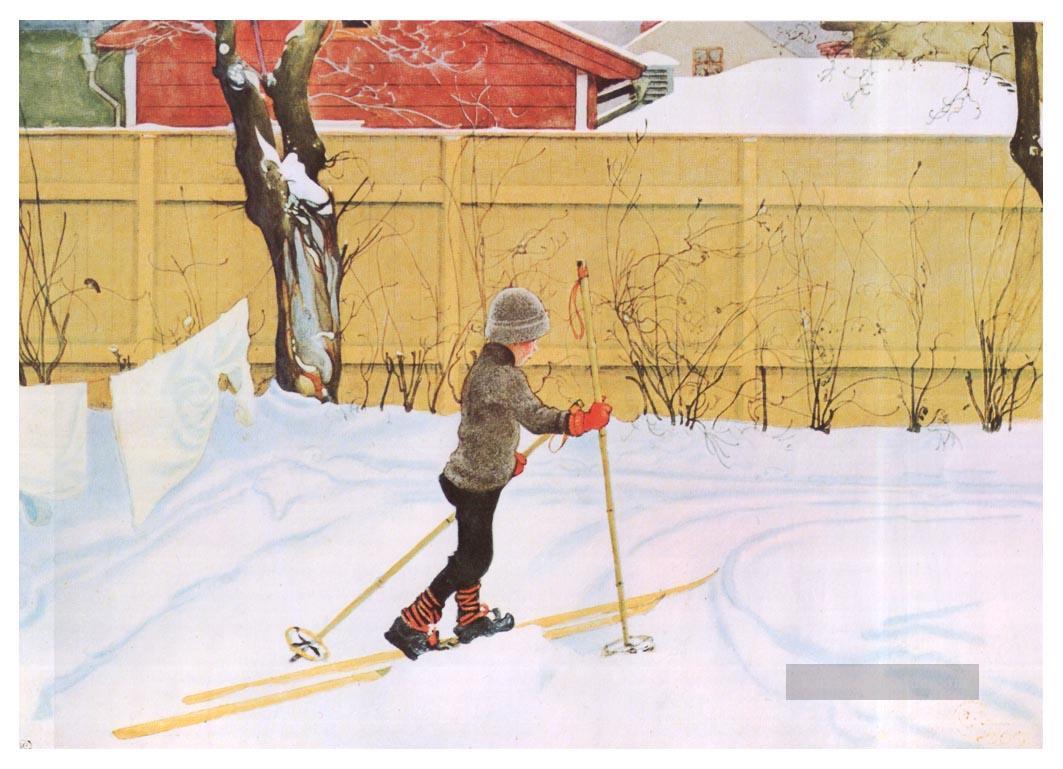der Skifahrer Carl Larsson Ölgemälde